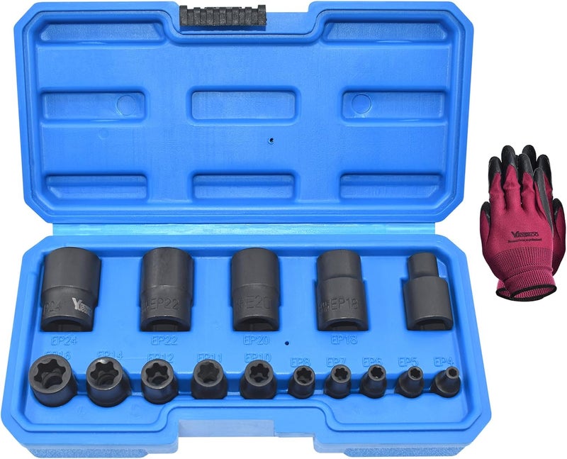 Yuesstloo 15Pcs Torx Plus Socket Set, External Torx Plus Socket Set, 6 Point EP Socket EP4 - EP24 With 1/2'' 3/8'' 1/4'' Dr, Replacement for E-TORX, Works with Most Cars and Tesla - Image 1